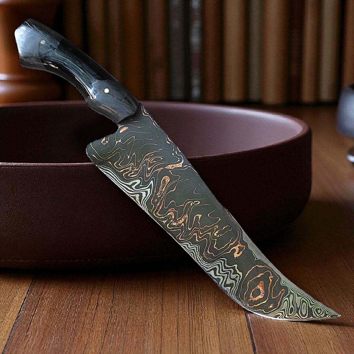 Faca Artesanal em Go-mai com linhas em COBRE – Edição Colecionador – Padrão TIGER – 10" Lâmina